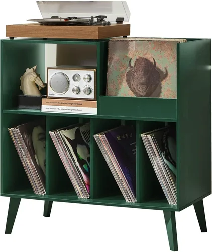 Vista 16 de LELELINKY - Soporte grande para tocadiscos con capacidad para hasta 300 álbumes Brown Turntable Stand, Vinyl Holder with Display Area, Record