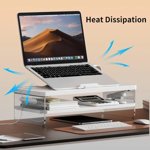 Vista 3 de AFOOYO - Soporte para portátil de 2 niveles, elevador ajustable, soporte ventilado y ergonómico para computadora, organizador de escritorio