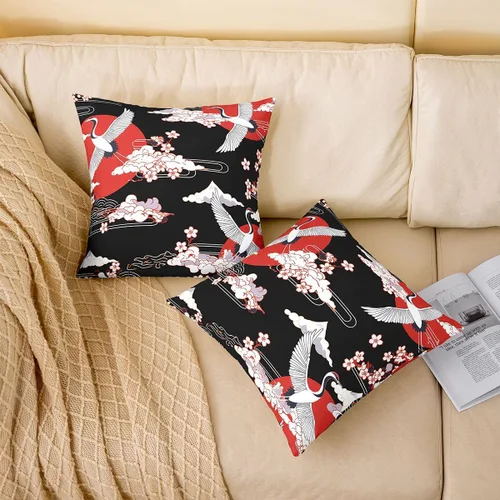 Vista 2 de Erosebridal Juego de 1 funda de almohada de 16 x 16 pulgadas, estilo japonés, diseño de flores de cerezo, para adultos, mujeres, niñas