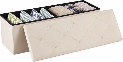 Vista 13 de Sweetcrispy Banco otomano de almacenamiento de 30 pulgadas, otomana Beige