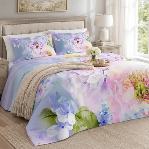 Vista 6 de YIYEA Juego de sábanas individuales, sábanas de hotel de calidad de 1800 hilos de microfibra doble cepillada con flores para cama individual, extra