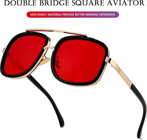 Vista 5 de AIEYEZO Gafas de sol para hombres y mujeres gafas de sol militares aviador vintage cuadrado marco de metal clásico estilo piloto