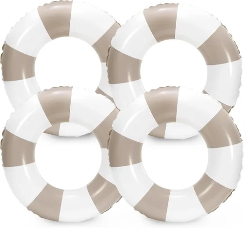 Vista 15 de Whaline Flotador inflable de natación de 4 piezas, anillo de natación a rayas, divertido estampado para piscina, tumbona, tubo para verano