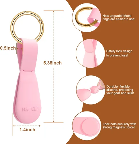 Vista 9 de Clip magnético para sombrero para viajes, 2 soportes de silicona color caqui claro para bolsos, bolsos, equipaje y sombreros de playa, clip