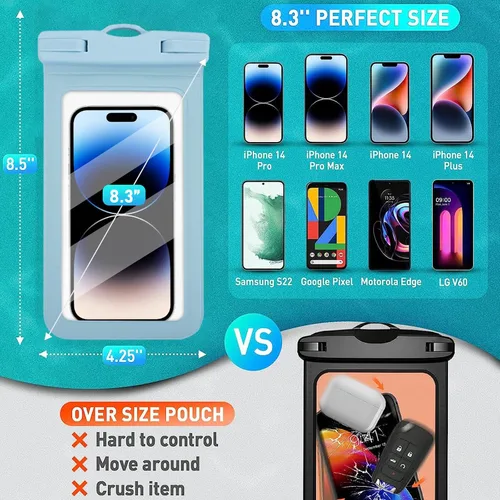 Vista 2 de Bolsa impermeable para teléfono móvil, color azul, adecuada para varios modelos de iPhone, excelente calidad sin afectar el control táctil