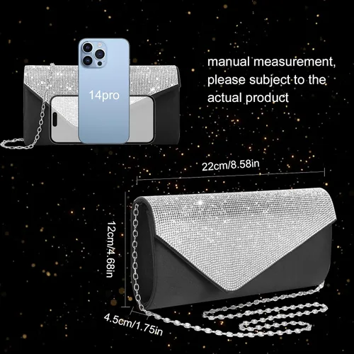 Vista 2 de Eshow Bolso de mano para mujer, bolso de noche, diseño de lentejuelas con cuentas vintage, bolsa de diamantes de imitación para boda, fiesta