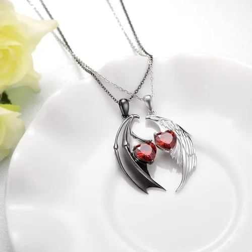 Vista 2 de CVRAVO Collar a juego para parejas, plata de ley 925, colgante de ángel y diablo, collar a juego para parejas para él y ella, regalo de joyería