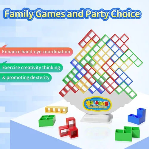 Vista 4 de Tetra Tower - Juego de apilamiento de 48 piezas de bloques de construcción de equilibrio para niños, adultos, familia, amigos, juego en