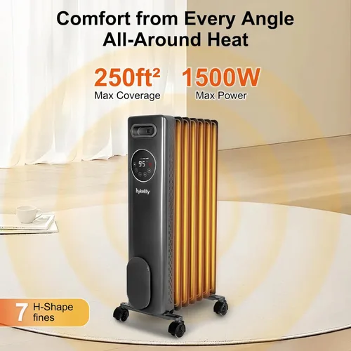 Vista 2 de hykolity - Radiador eléctrico de aceite, portátil, de 1500 W. Calentador radiante para toda la habitación con termostato ajustable, control remoto