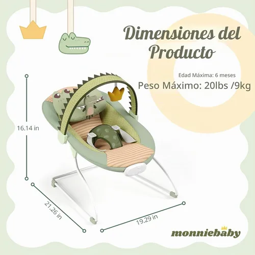 Vista 2 de Bouncer portátil para bebés con movimiento y música para bebés Verde