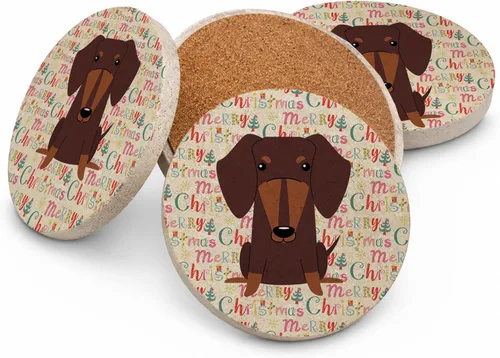 Vista 200 de Abyssinian Sand Terrier Merry Christmas - Posavasos grandes de piedra arenisca (4 unidades)