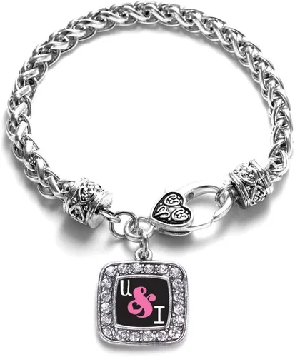 Vista 120 de Pulsera de dijes cuadrados de plata con joyería de circonita cúbica