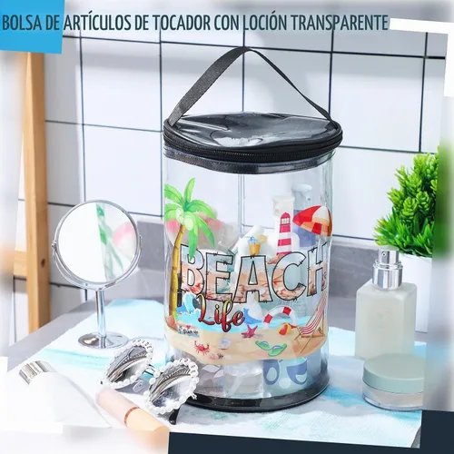 Vista 5 de Sanwuta - Neceser de regalos de playa, resistente, transparente, para loción, bolsas de aseo para viajes, protector solar, maquillaje, estuche