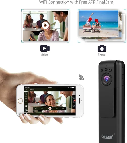 Vista 3 de Cámara inalámbrica Wifi de 1080P HD para niñera con visión nocturna, grabadora de cámara corporal portátil con transmisión en vivo en tiempo real