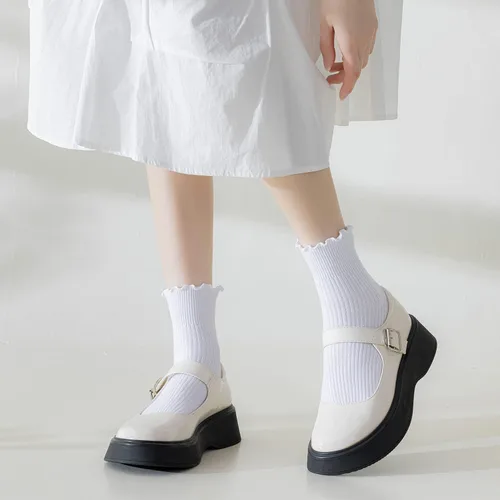 Vista 3 de Mcool Mary 10 pares de calcetines con volantes para mujer, calcetines de tobillo casuales bonitos, cómodos, transpirables, de algodón, con volantes