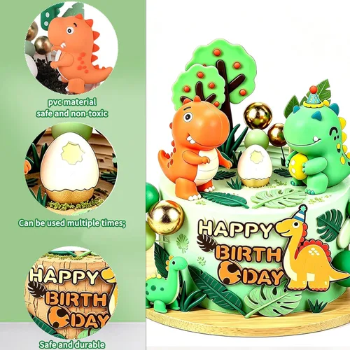 Vista 7 de 26Pcs Dinosaur Cake Topper Dinosaur Birthday Cake Decorations Reusable Dinosaur for All Ages