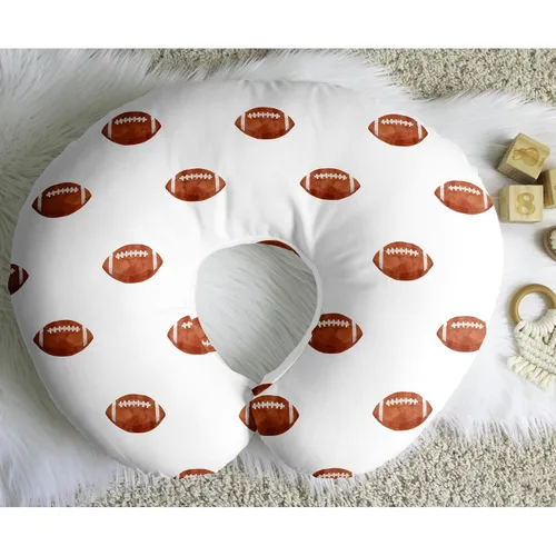 Vista 5 de Sweet Jojo Designs Funda de almohada de lactancia de niño de fútbol marrón y blanco, funda de almohada para lactancia materna, funda de almohada