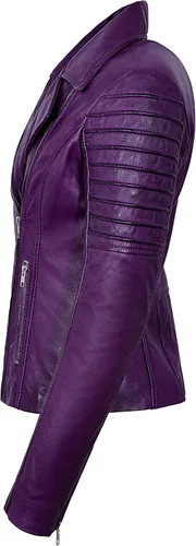 Vista 3 de Chaqueta de piel auténtica para mujer, elegante, diseño de moda, suave, estilo motociclista, estilo 9334