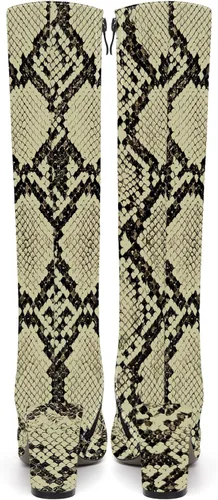 Vista 4 de AMBELIGHT Botas altas hasta la rodilla con cremallera y puntera puntiaguda para mujer, de patente sólida, tacón alto, 3.3 pulgadas
