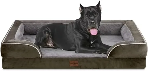 Vista 110 de Comfort Expression - Cama ortopédica para perros medianos, 28 x 19 pulgadas, cama impermeable y de apoyo de espuma con cojines removibles, sofá