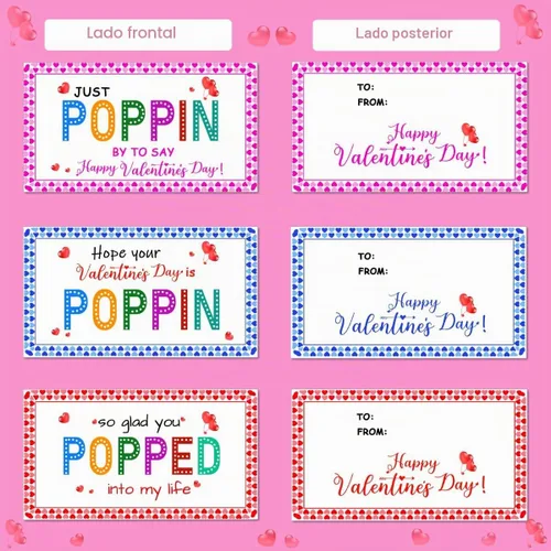Vista 3 de JUNQIU Tarjetas del Día de San Valentín para Niños de Escuela, Paquete de 30 Tarjetas Pop It de San Valentín, Tarjetas de Intercambio de San