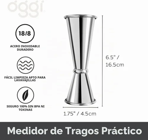 Vista 2 de OGGI Jigger japonés para bartending, doble jigger de 2 onzas, 1 oz, 1.0 fl oz/2.0 fl oz, Jigger de tiro medidor, accesorios ideales para barman