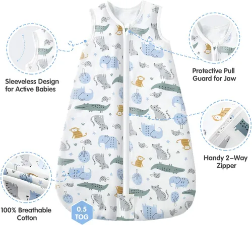 Vista 2 de Mosebears Saco de dormir para bebé con cremallera de 2 vías, saco de dormir de algodón de 0.5 TOG unisex (paquete de 2, L (12-18 meses))
