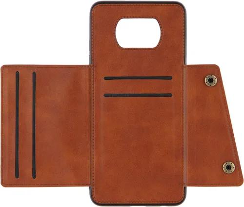 Vista 3 de Funda con tarjetero para Xiaomi Poco X3/X3 NFC/X3 Pro, parte trasera con piel sintética plegable doble hebilla multifunción bolsa para tarjetas