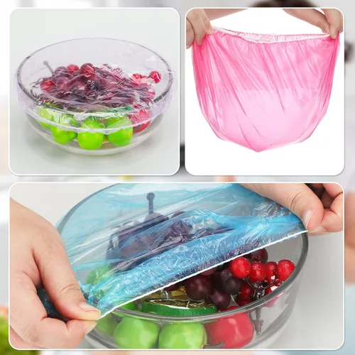 Vista 6 de Cunhill 200 fundas de plástico para tazones de 5 tamaños a granel, envoltura de plástico reutilizable para alimentos, masa madre y pan, fundas