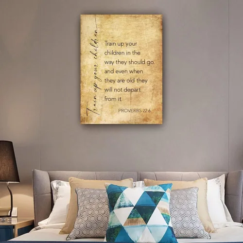 Vista 4 de Póster de Proverbios 22 6 con cita bíblica, póster de escritura en lienzo, pinturas de decoración vertical para baño, fotos para cocina, decoración
