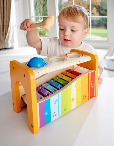 Vista 2 de Banco para tocar música con xilófono de Hape, talla única , Amarillo