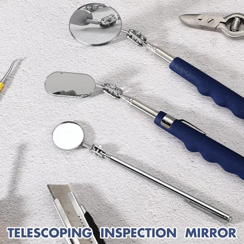 Vista 4 de Copkim 3 piezas de espejo de inspección telescópico de acero inoxidable con mango largo herramienta de espejo mecánico extensible para técnicos