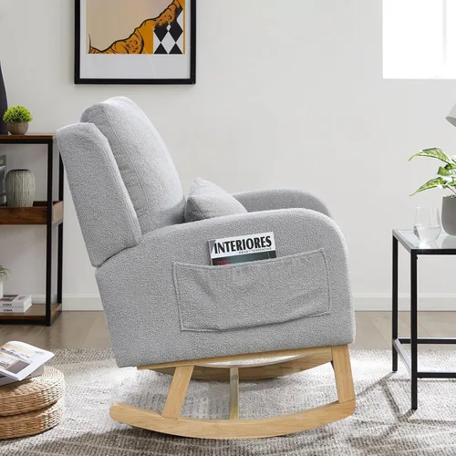 Vista 9 de JEEOHEY Mecedora para guardería, mecedora tapizada con respaldo alado, mecedora con respaldo alto cómodo, reposabrazos curvado, almohada lumbar