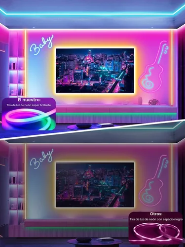 Vista 2 de Ledagic - Tira de luces LED de neón RGB de 10 pies con control remoto y aplicación, tiras de luces LED de neón impermeables IP65 para exteriores