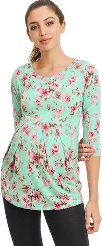 Vista 77 de LaClef - Blusa de maternidad para mujer, cuello redondo, manga 3/4, plisada al frente, estilo peplum
