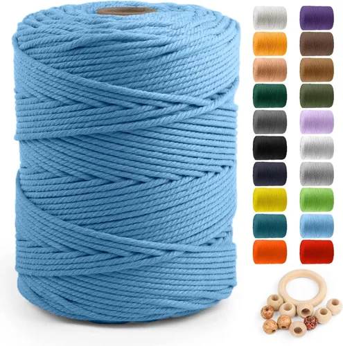 Vista 65 de ZUEXT Cordón de algodón para macramé de 4 mm x 500 m, ZUEXT Cordones trenzados naturales hechos a mano en verde manzana de 4 hebras, cuerda de lana