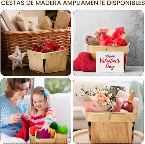 Vista 7 de Hoolerry 25 cestas de regalo de madera de 1/2 pinta de 3 x 3 x 2.2 pulgadas, cajas cuadradas de madera ventiladas, mini cesta de bayas a granel