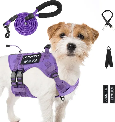 Vista 21 de Arnés táctico sin tirones para perro, tamaño pequeño, chaleco para perro de servicio, S, negro Arnés táctico y correa para perro, arnés ajustable