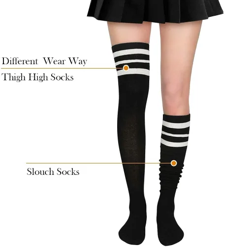 Vista 4 de Zando Calcetines altos por encima de la rodilla para mujer, calcetines altos hasta la rodilla, calcetines largos a rayas, medias altas hasta