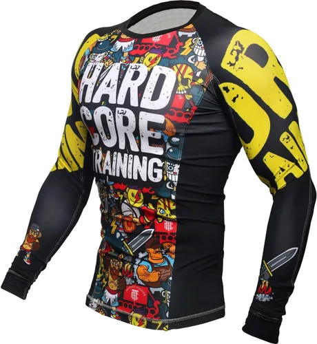 Vista 3 de Hardcore Training Doodles - Camiseta de compresión para hombre, manga larga, MMA No-Gi Tight BJJ Grappling Base Layer Fitness Multicolor