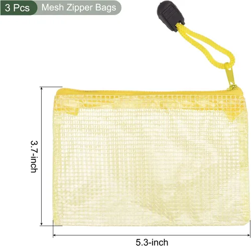 Vista 2 de YOKIVE Paquete de 3 bolsas de malla con cremallera, bolsillos de malla B8 para archivos, bolsa de plástico para documentos, ideal