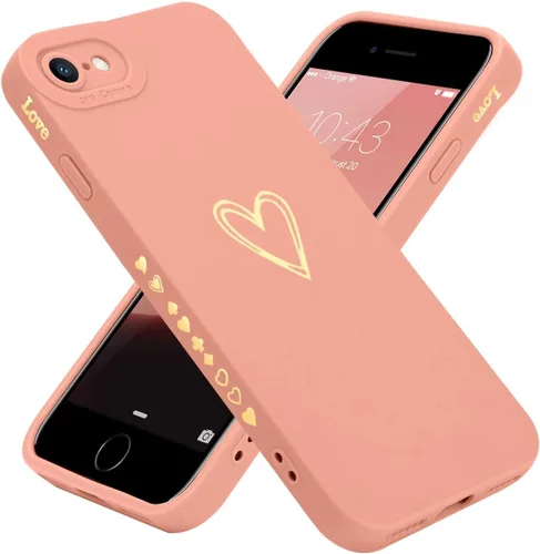 Vista 12 de Teageo - Funda bonita para iPhone SE 2022, SE 2020, iPhone 7, iPhone 8, beige For Women Girls, Luxury Heart Phone Case