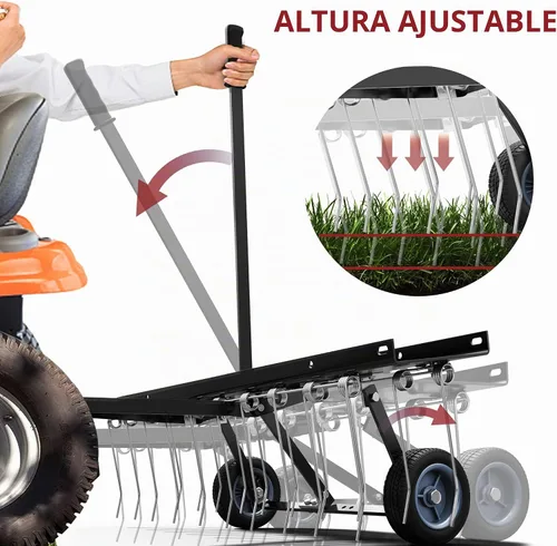 Vista 3 de YITAMOTOR Descompactador de Remolque de 40 Pulgadas, Rastrillo Descompactador para Césped con 20 Dientes de Acero de Resorte y Mango de Elevación