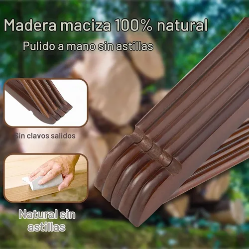 Vista 4 de Perchas de madera, paquete de 20 perchas con acabado extra suave, muescas cortadas con precisión y gancho giratorio cromado, perchas de madera