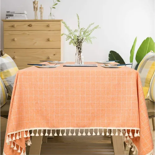 Vista 12 de ShinyBeauty Mantel Redondo Rosa Bebé de 55 Pulgadas Mantel Gingham Rosa a Cuadros Mantel de Mesa de Algodón para Mesa Redonda Mantel a Cuadros Rosa