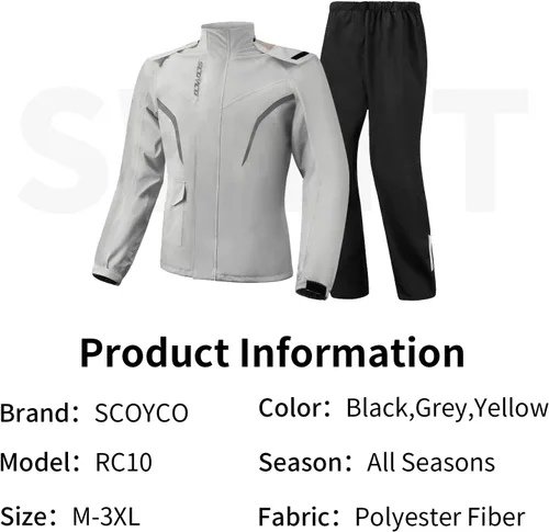 Vista 4 de Scoyco Traje de lluvia para motocicleta, chaqueta y pantalones reflectantes para lluvia