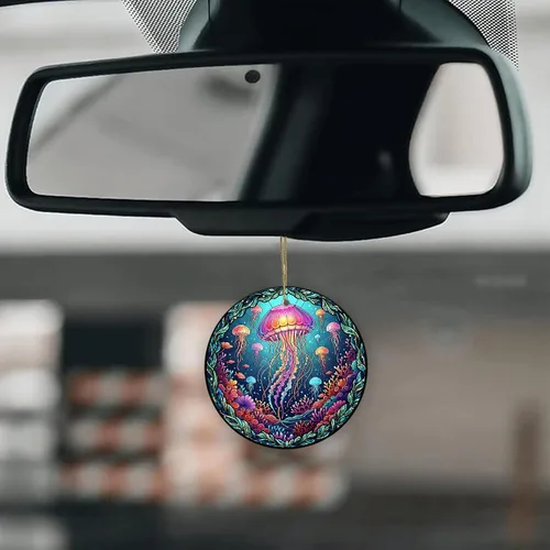 Vista 6 de Velyra Adorno de Navidad 2025 – Adorno de cerámica estilo vitral de medusas, decoración bajo el mar para árbol, regalo de arte de vida marina