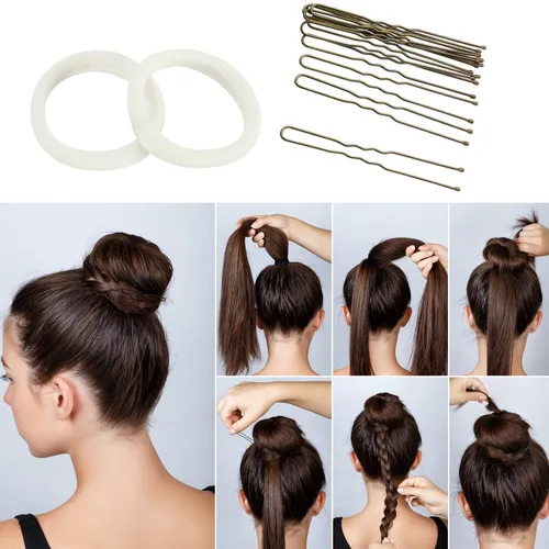 Vista 6 de WILLBOND Juego de moldeador de moño, 3 donas para el cabello, 2 marcadores de moño, 4 herramientas de cola de caballo, 10 pines y 2 bandas