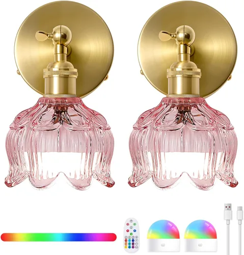Vista 10 de Vintage Battery Operated Wall Sconces: Gothic Wireless Rechargeable Light 5000mAh Dimmable Powered Sconce Remote Control, Set of 2 Cute Purple