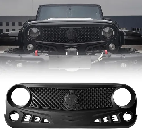Vista 8 de Parrilla delantera con rejilla negra mate para Jeep Wrangler 2007-2018 Rubicon Sahara Sport JK JKU (Challenger)